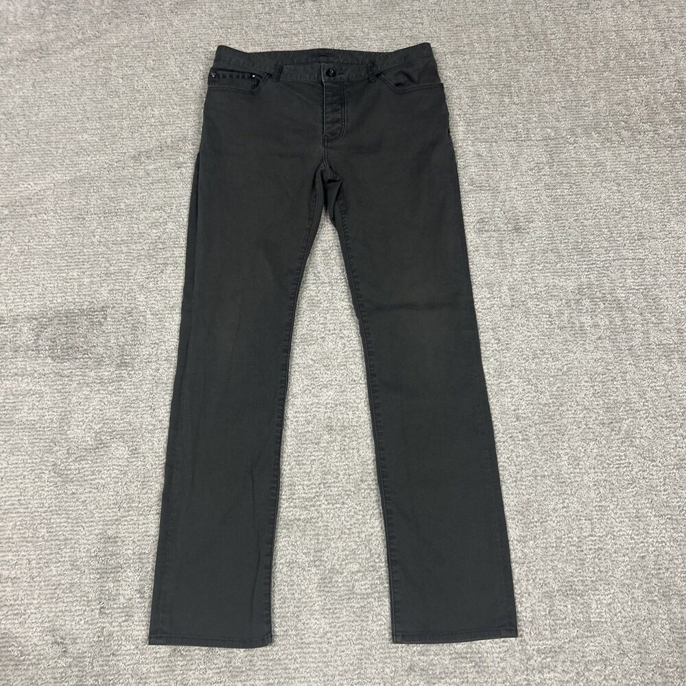 John Varvatos Woodward Pick-Stitch Jeans Mens 34R Gray Green Button Fly Slim Fit